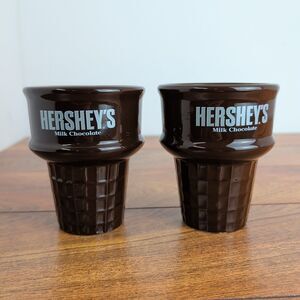 Lot of 2 Hershey's Ceramic Glass Cone Cup shaped like a Sugar Cone Rare